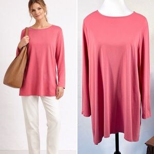 Eileen Fisher Coral Pink Viscose Spandex Long Sleeve Top Darted Cuff Sz L💚
